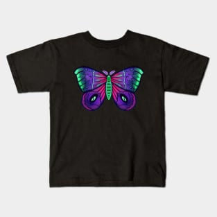 Neon Green Blue Pink Moth Kids T-Shirt